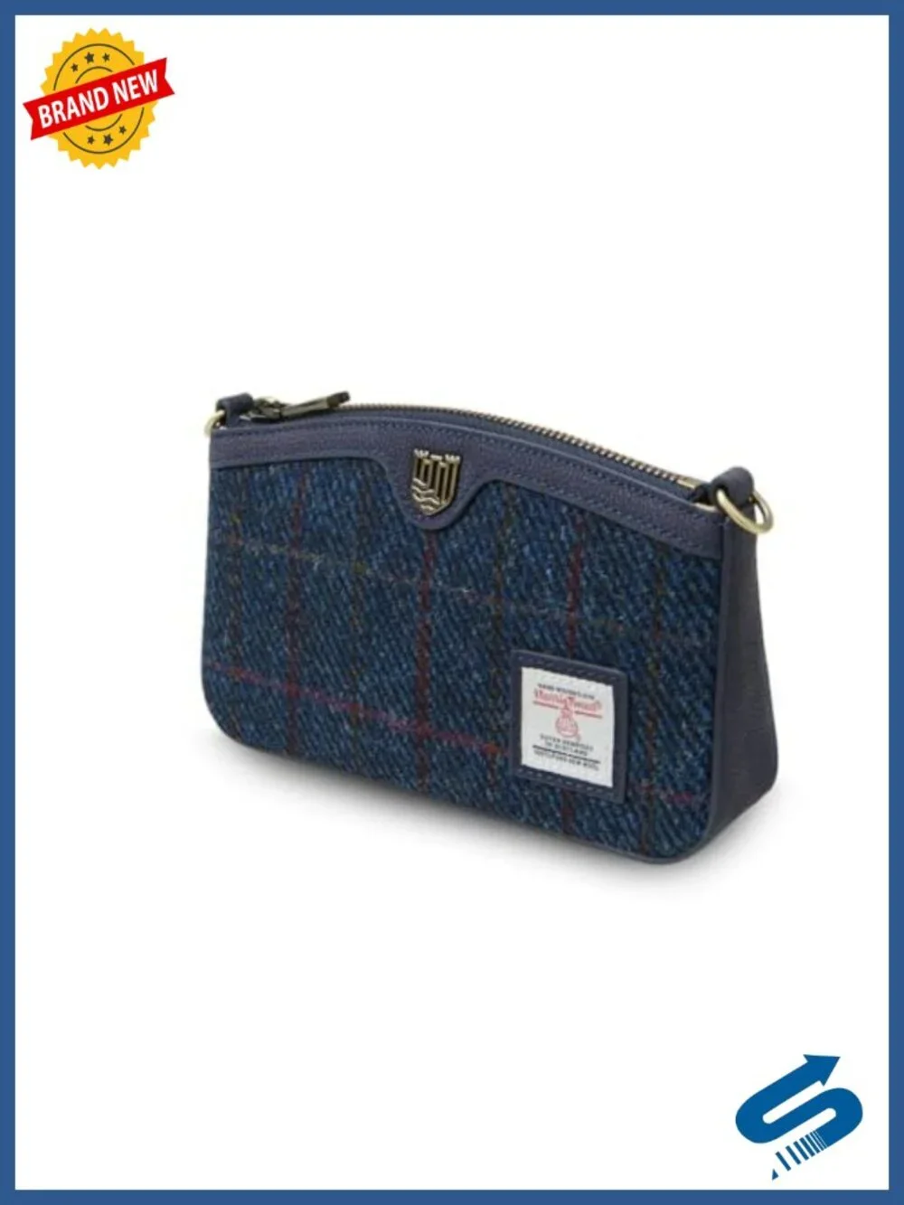 Harris Tweed Leather Crossbody Bag Convertible Clutch Detachable Strap